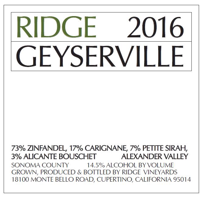 Ridge Geyserville, Sonoma County 2016